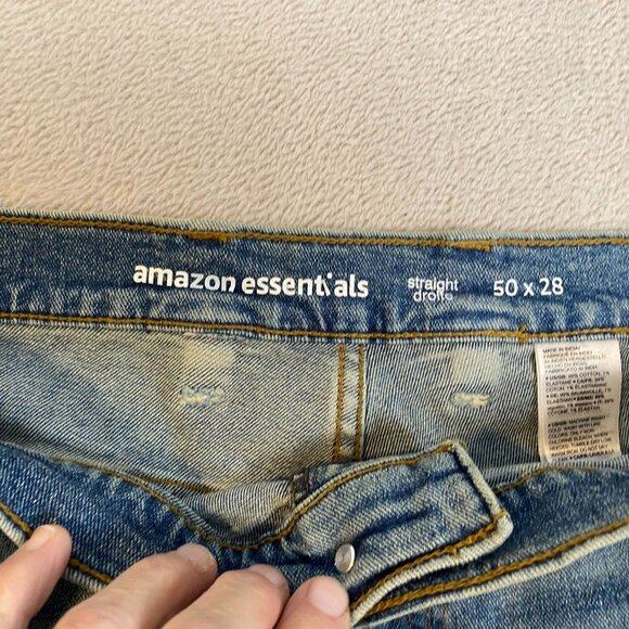 Essentials Mens Jeans Size 50x28 Straight Blue Denim Cotton Blend Stretch - Picture 7 of 10